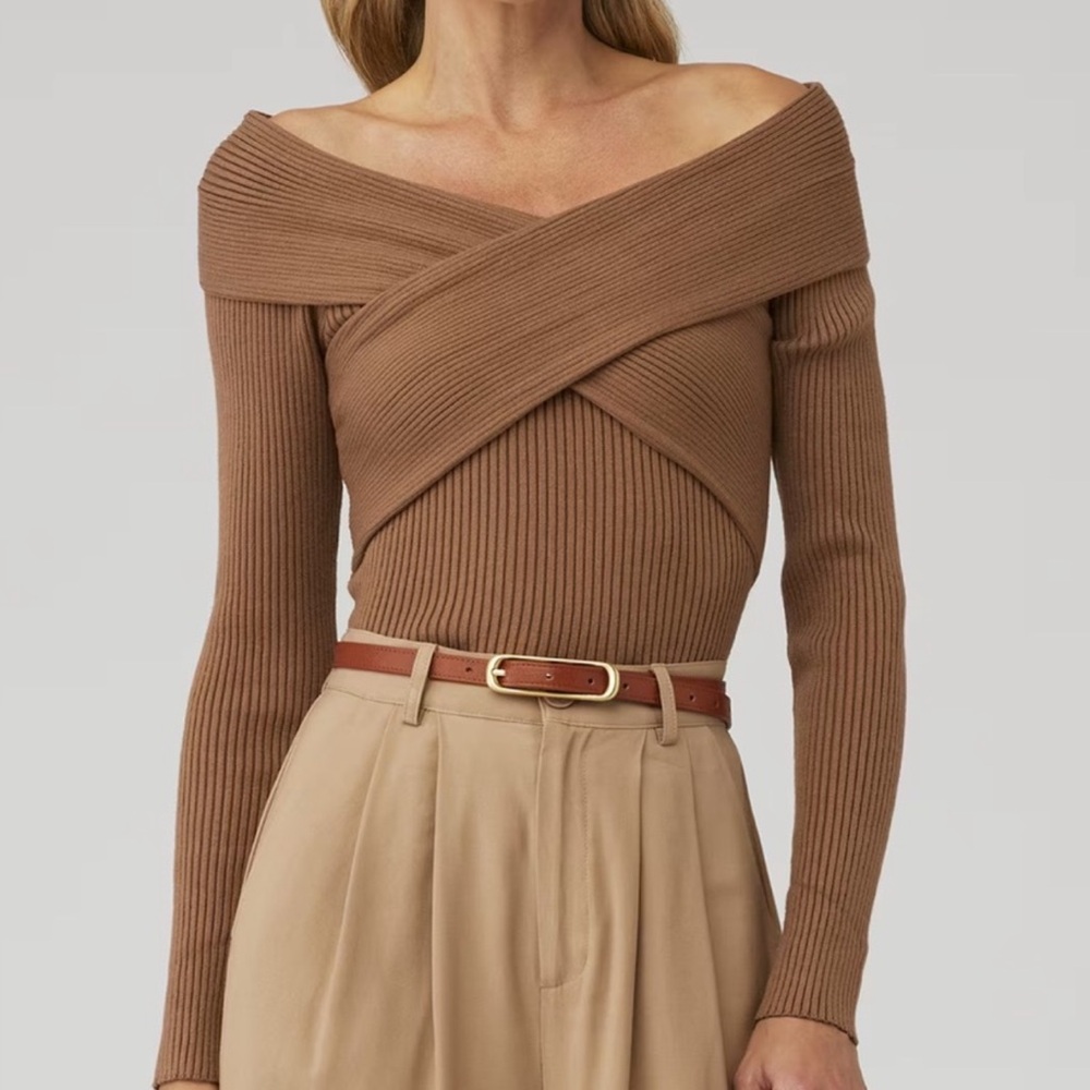 ASTR the Label Elegant Brown Off-Shoulder Sweater